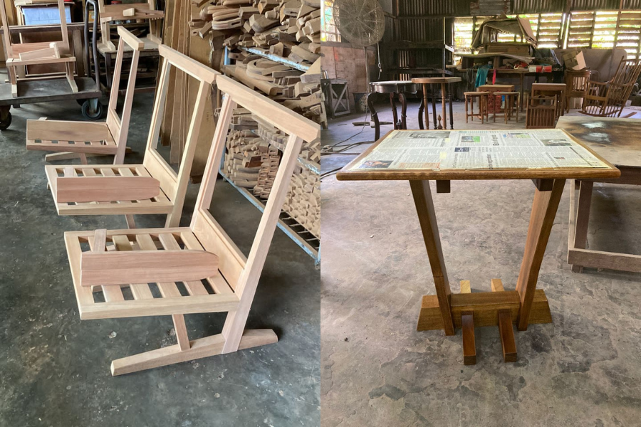 Custom commercial timber furniture crafted in the Kok Art and Craft workshop.