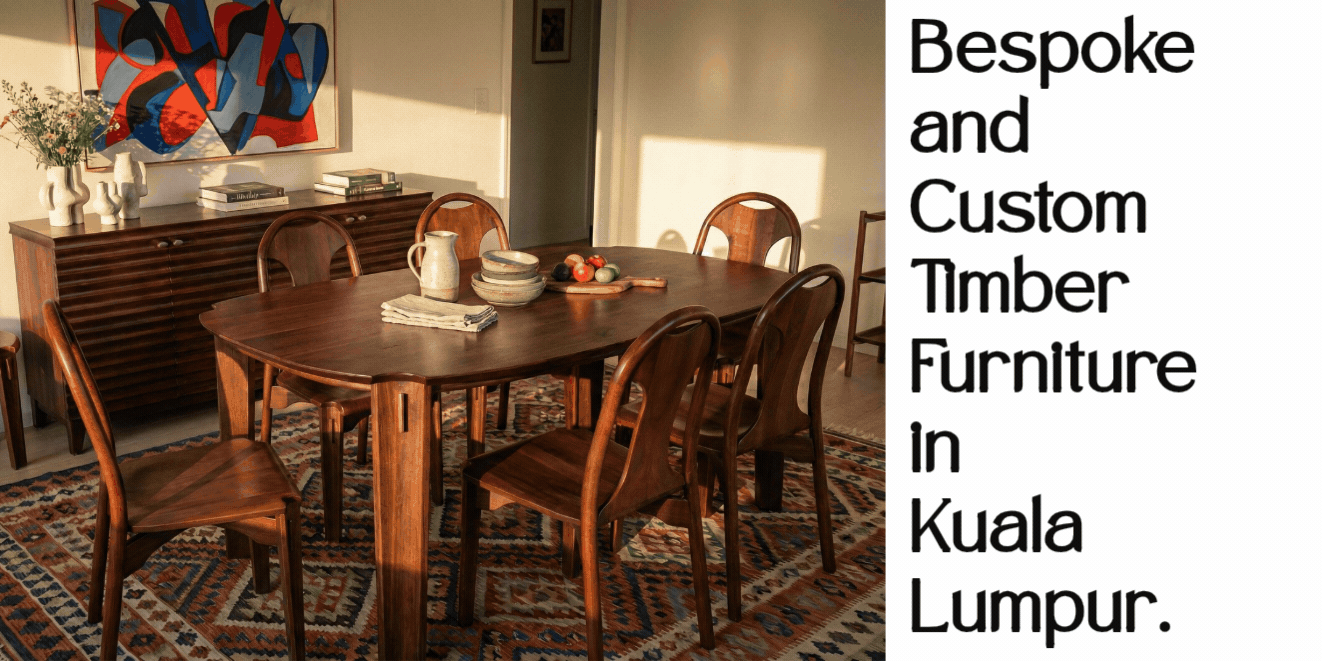 Animated hero showing bespoke and custom timber furniture in Kuala Lumpur for residential, commercial, and trade interiors by Kok Art & Craft.